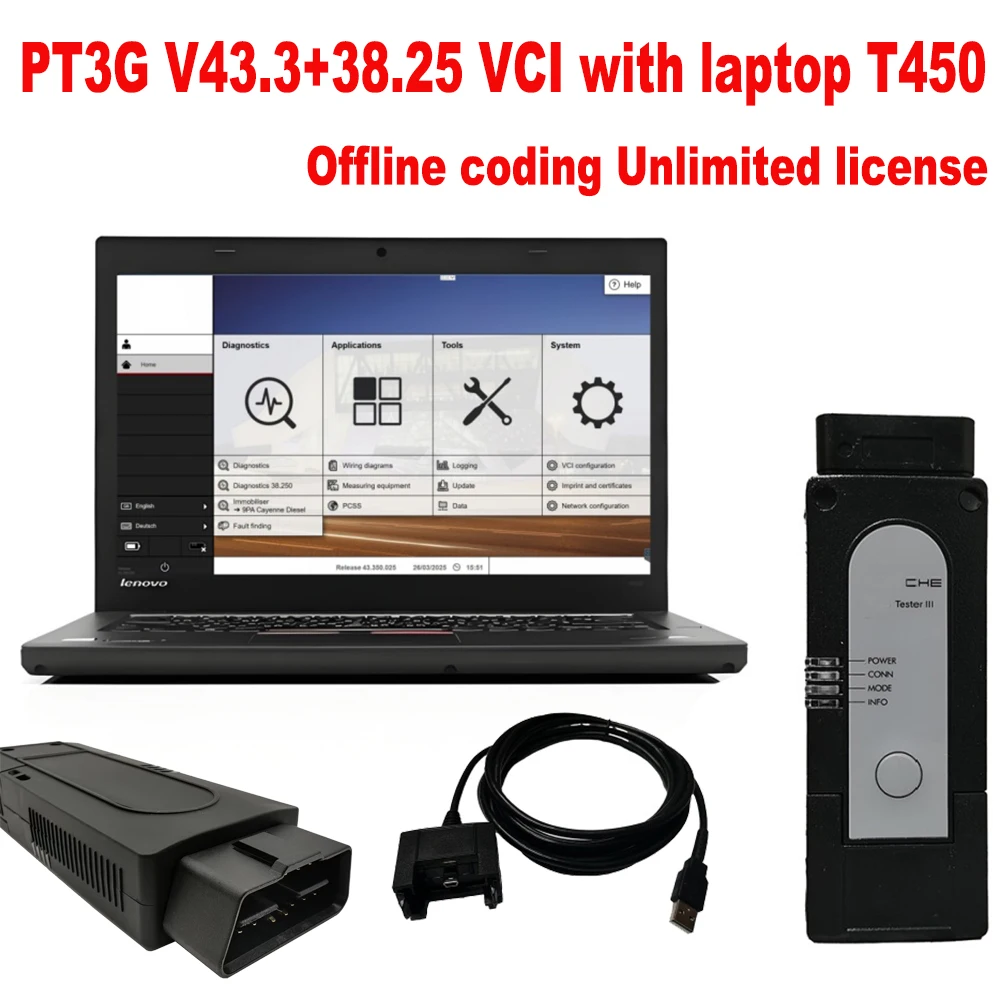 For Porsch PIW1 PT3G VCI Tester III V43.3 + v38.25 Support WIFI Engineer Mode with Laptop T440 T450 CF54 Car Diagnostic Tool
