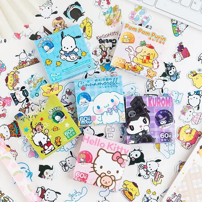 60PCS Sanrio simpatici adesivi Kurumi Cartoon Stickers Tamagotchi Dog Pacha Dog Kawaii Doodle Stickers giocattoli regali di compleanno