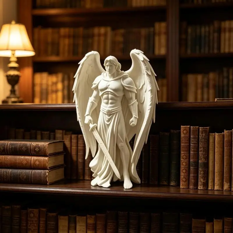 3D Printed Small Winged Male: Angel Ornament Figurine White Statue Stable Base Home Decor