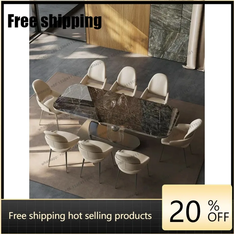 HJ Luxury stone rock slab dining table Household living room Acrylic rectangular marble dining table