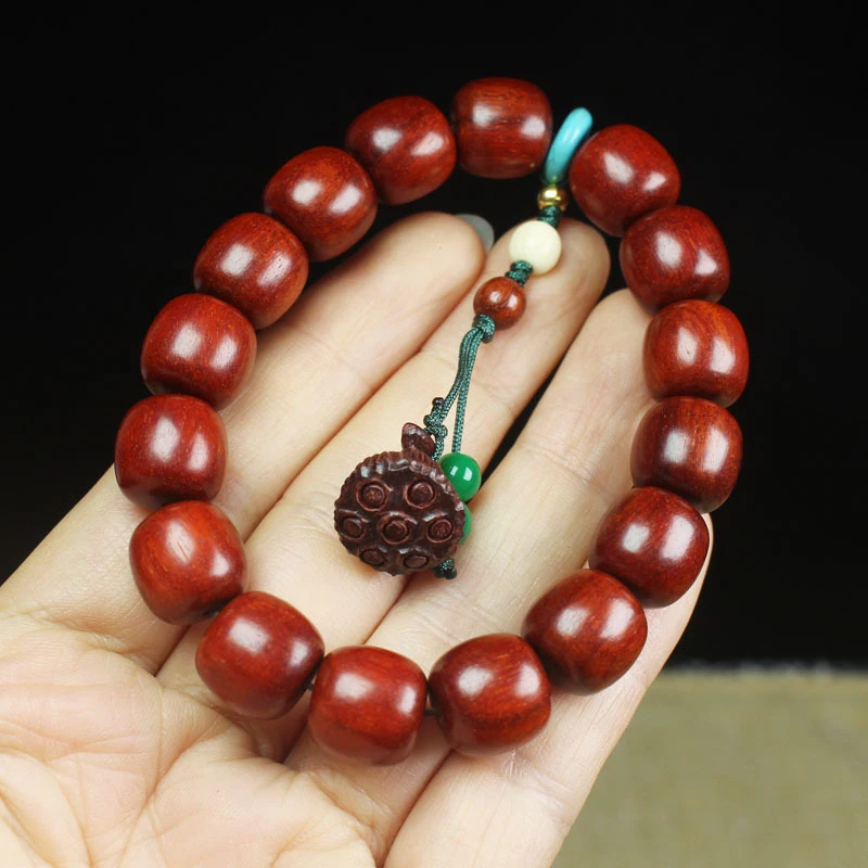 

Zambian - vintage barrel beads with lotus pod pendant, blood sandalwood, small-leaf rosewood Buddhist be