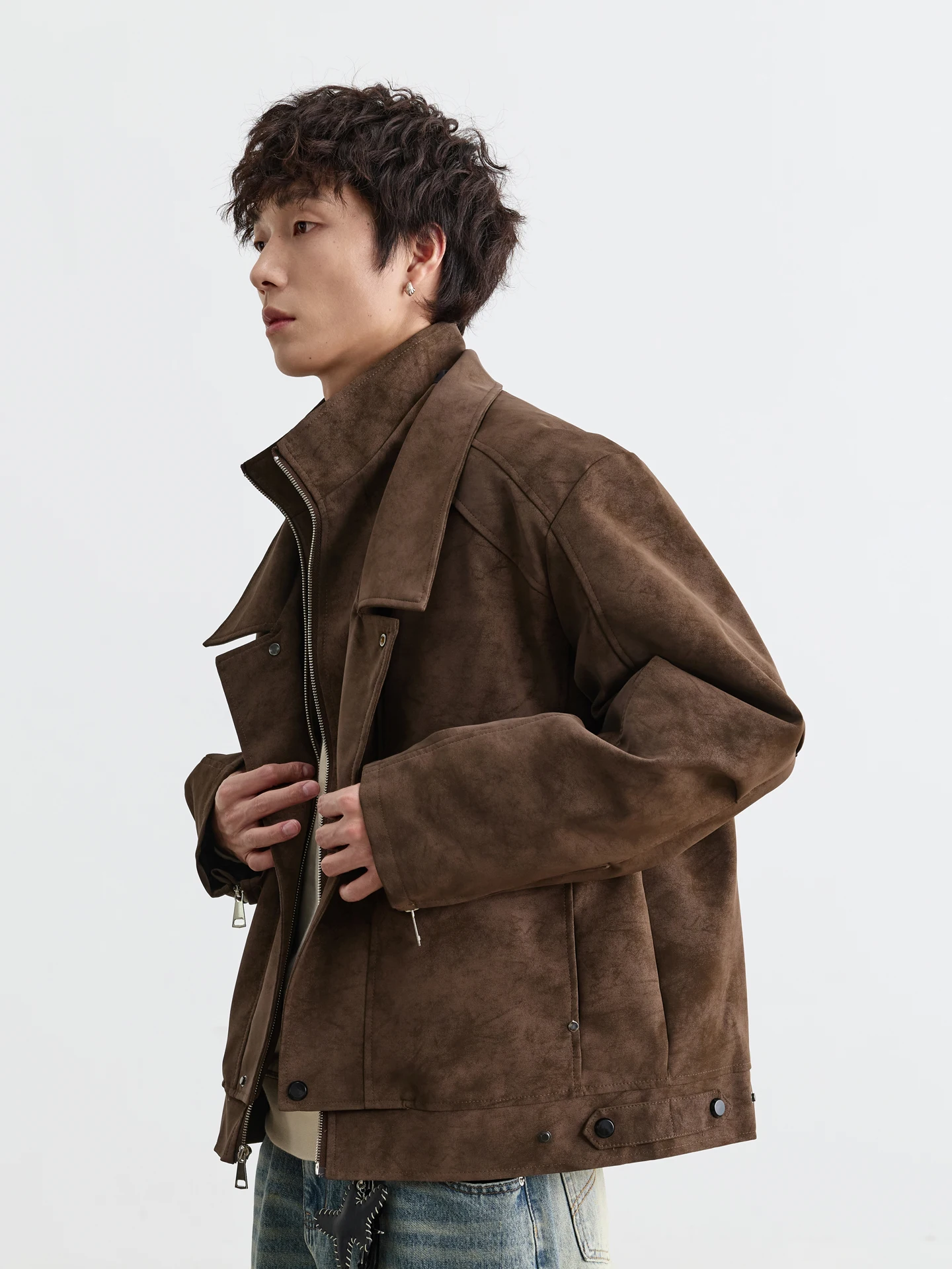 الرجال طبقة مزدوجة طوق الجلد المدبوغ Jaet القطن اصطف الدافئة العصرية خمر جدارية Jaet بولي Material المواد طويلة Sve سستة إغلاق #4