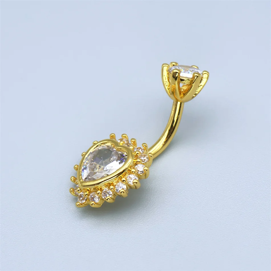 Bright CZ Zircon Heart Belly Button Ring 14G Medical Titanium Surgical Steel Bar Navel Piercing Women Jewelry Gold Silver Color image 4