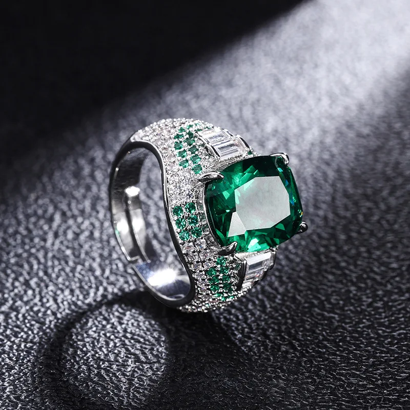 

Jewelry European and American temperament women's ring glass emerald square artificially cultivated gemstone ring main 10 * 12
