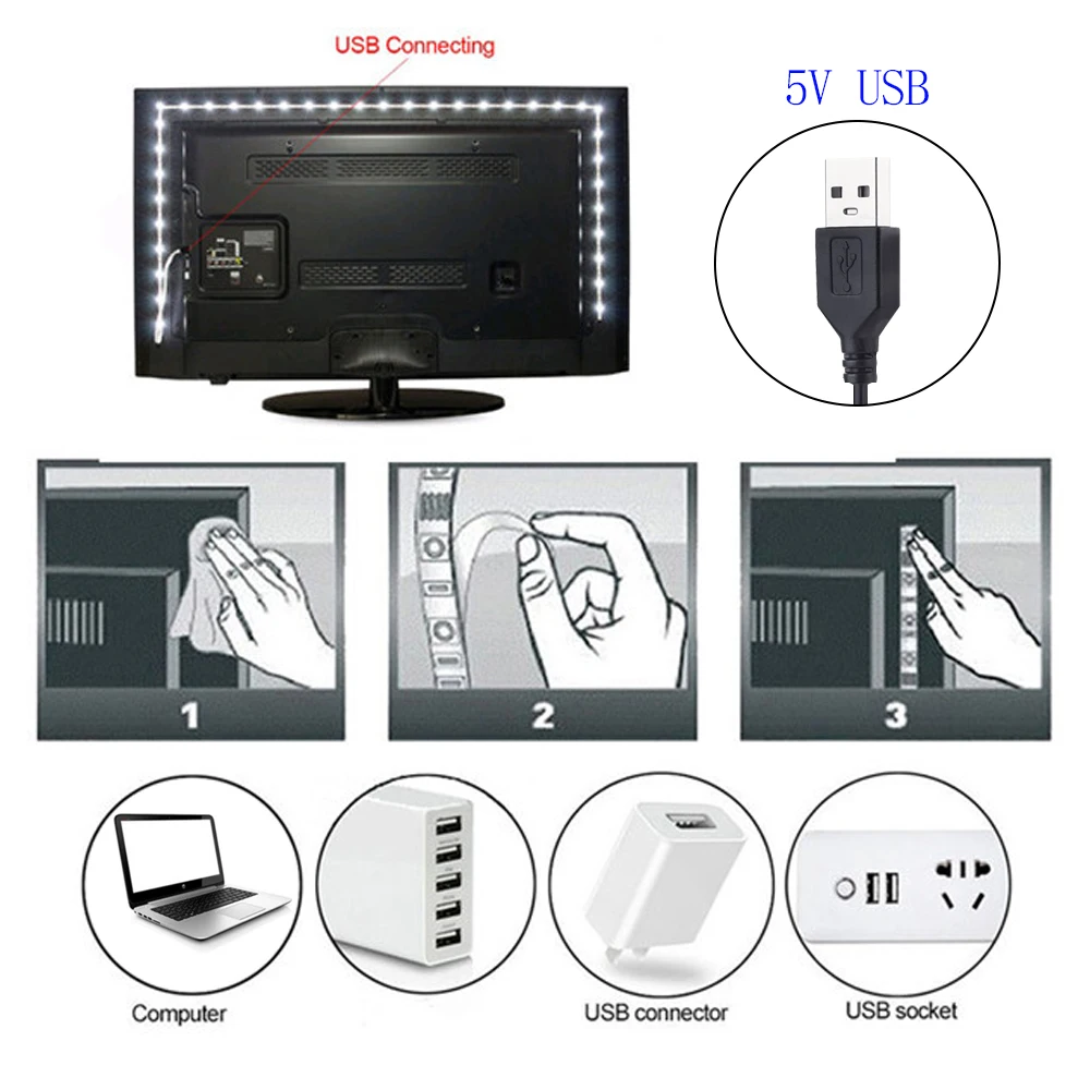 USB LED Strip Light, DC 5V Flexible LED Strip Light, TV Desktop Computer Screen Background Lighting, Home Decoration Lights