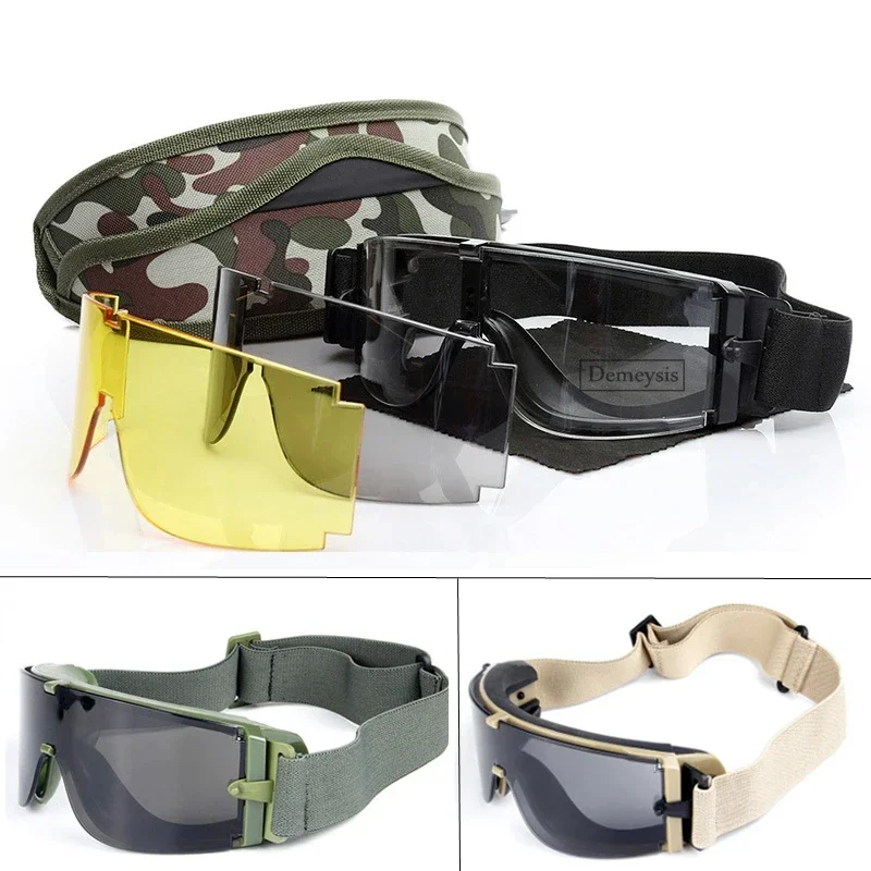 Tactical Goggles Airsoft Paintball Protective Outdoor CS Game Hunting Windproof Desert 3 Lens Hiking Men Glasses