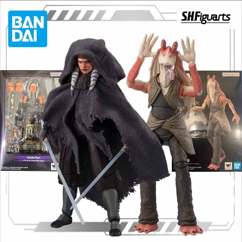 Bandai Original Model Kit SHF Star Wars: Ahsoka Tano Jar Jar Binks Anime Action Figure Model Toy for Boys Foam Box Packaging