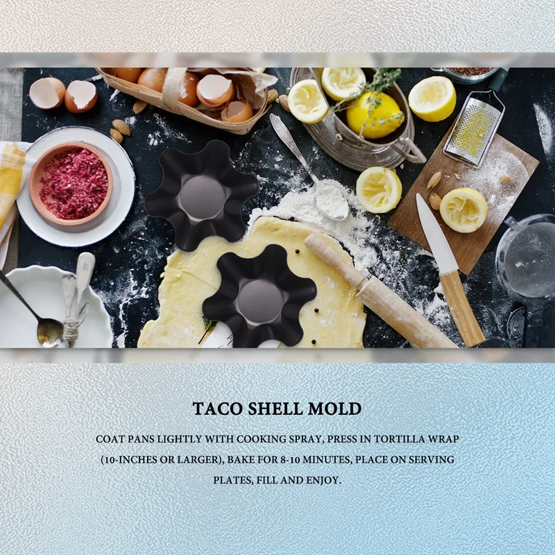 

Большие сковороды с антипригарным покрытием, рифленые сковороды для тортильи, устройства для изготовления салатников тако, углеродистая сталь с антипригарным покрытием, набор из 4 пекарей-AT35