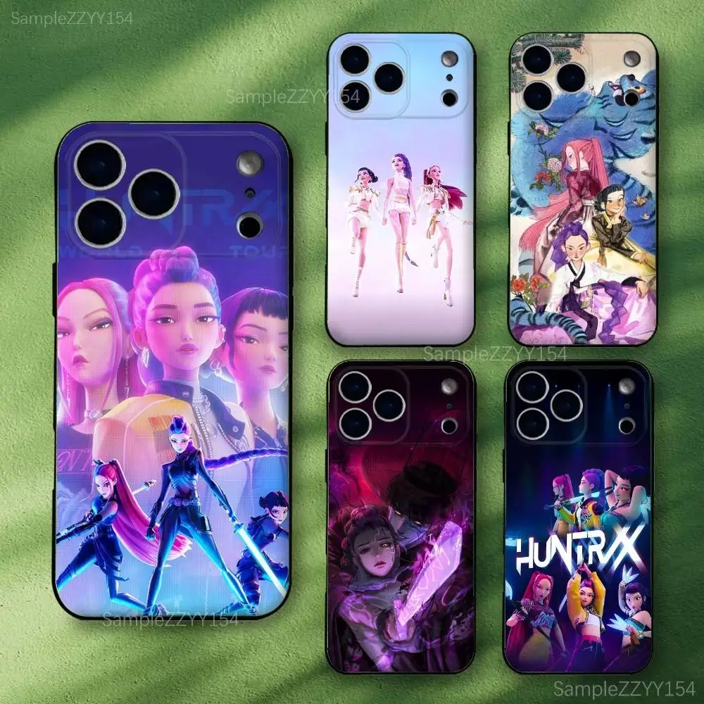 حافظة هاتف KPop D-Demon Hunters Golden لهاتف iPhone 17,16,15,14,13,12,Pro,Max,Plus,E,SE4,Air,Mini Black Soft Funda