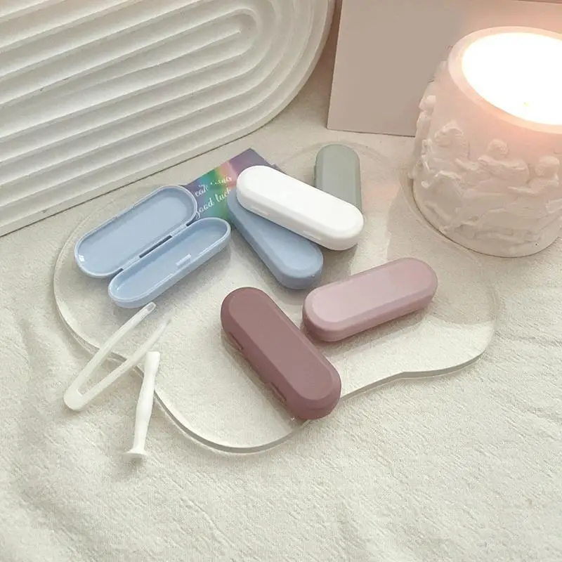 1Pcs Candy Color Contact Lens Case Kit Portable Eye Care Tool Set With Tweezers And Suction Stick For Men And Women
