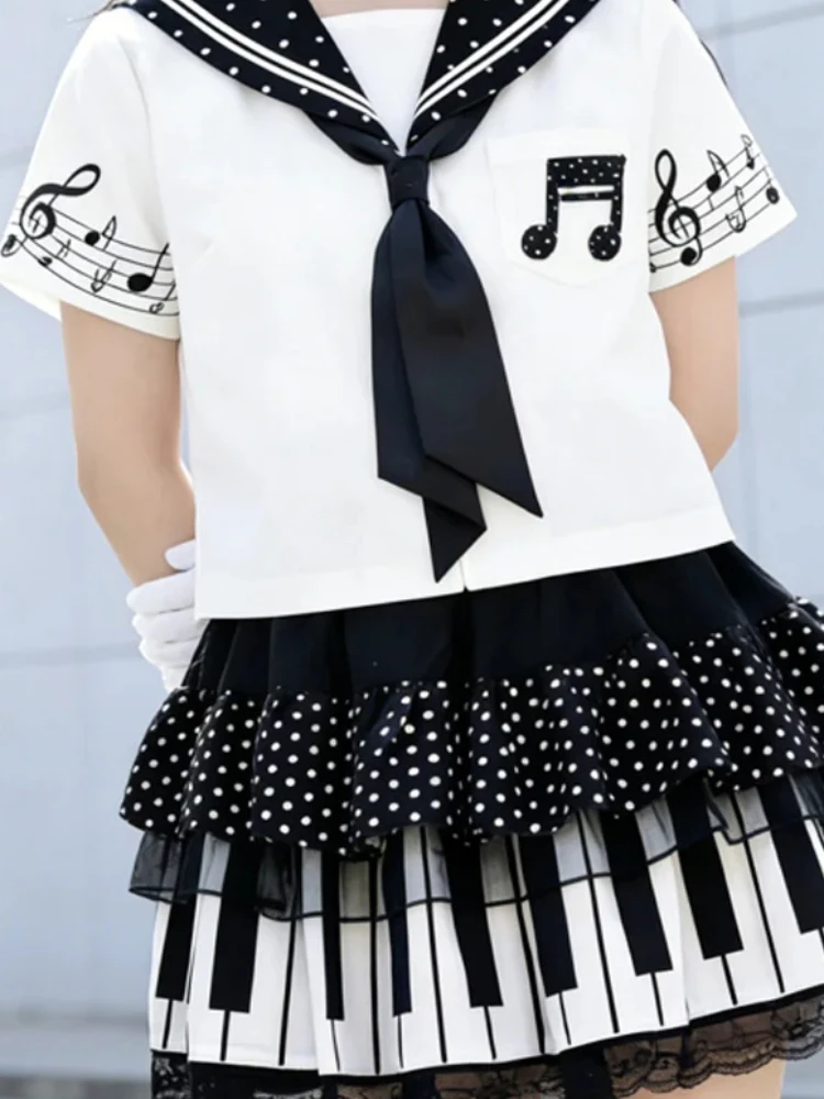 Summer clothing Harajuku Alt Pot style JK sailor shirt women's note printed short sleeved Japanese cute top