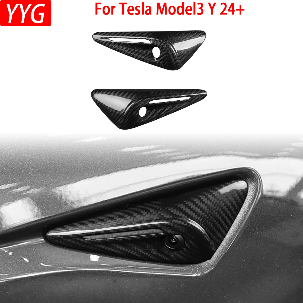 For Tesla Model 3 Y 24+ Side Camera Cover Carbon Fiber Camera Protection Cover Fender Cover Exterior Modification Accessories