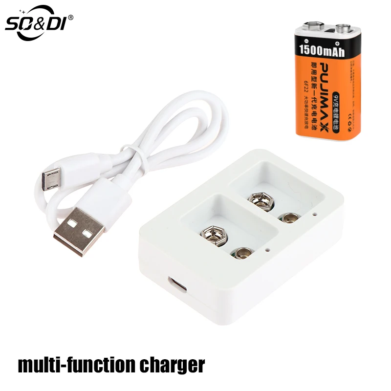 New！2 Slots 9V Multi-Function Smart Fast Battery Charger With LED Indicators USB Cable For Rechargeable Batteries