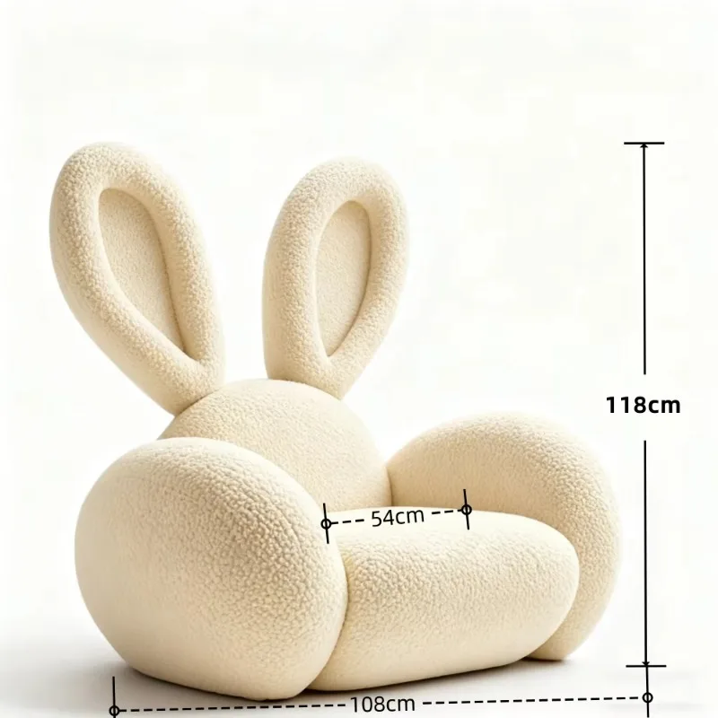 New Lifestyle Cute Bunny Accent Fluffy Sofa Chair Covered with Simulated Sheep Wool  Rabbit Ear for Home Salon Photo Booth