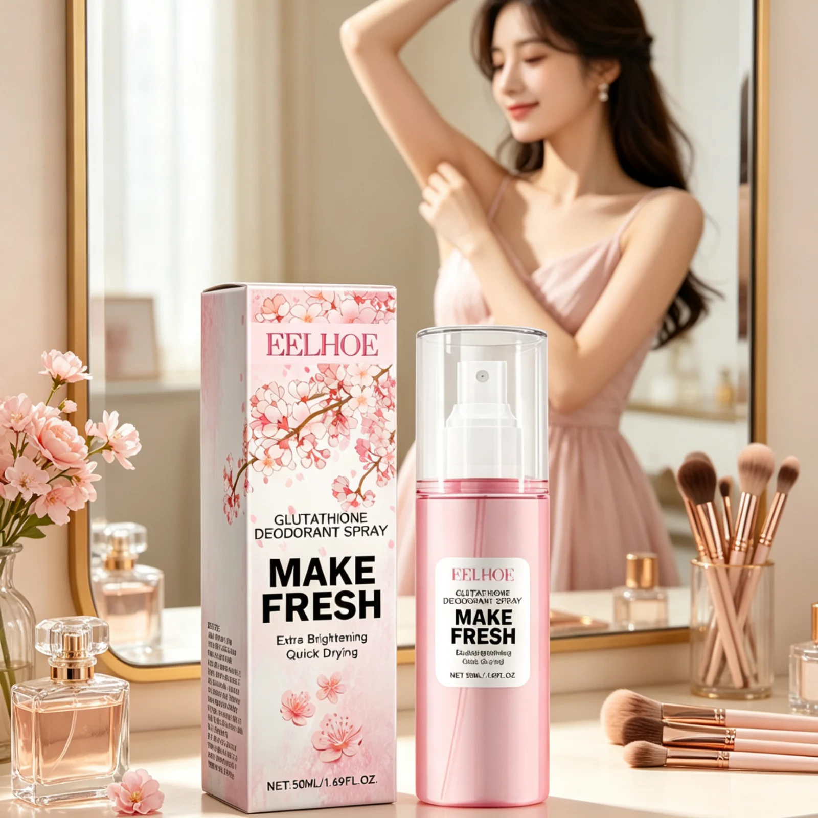 EELHOE Underarm Deodorant Spray Antiperspirant Soothe Skin Nourish Quick Drying Gentle Non Irritating Body Freshening Spray 50ml