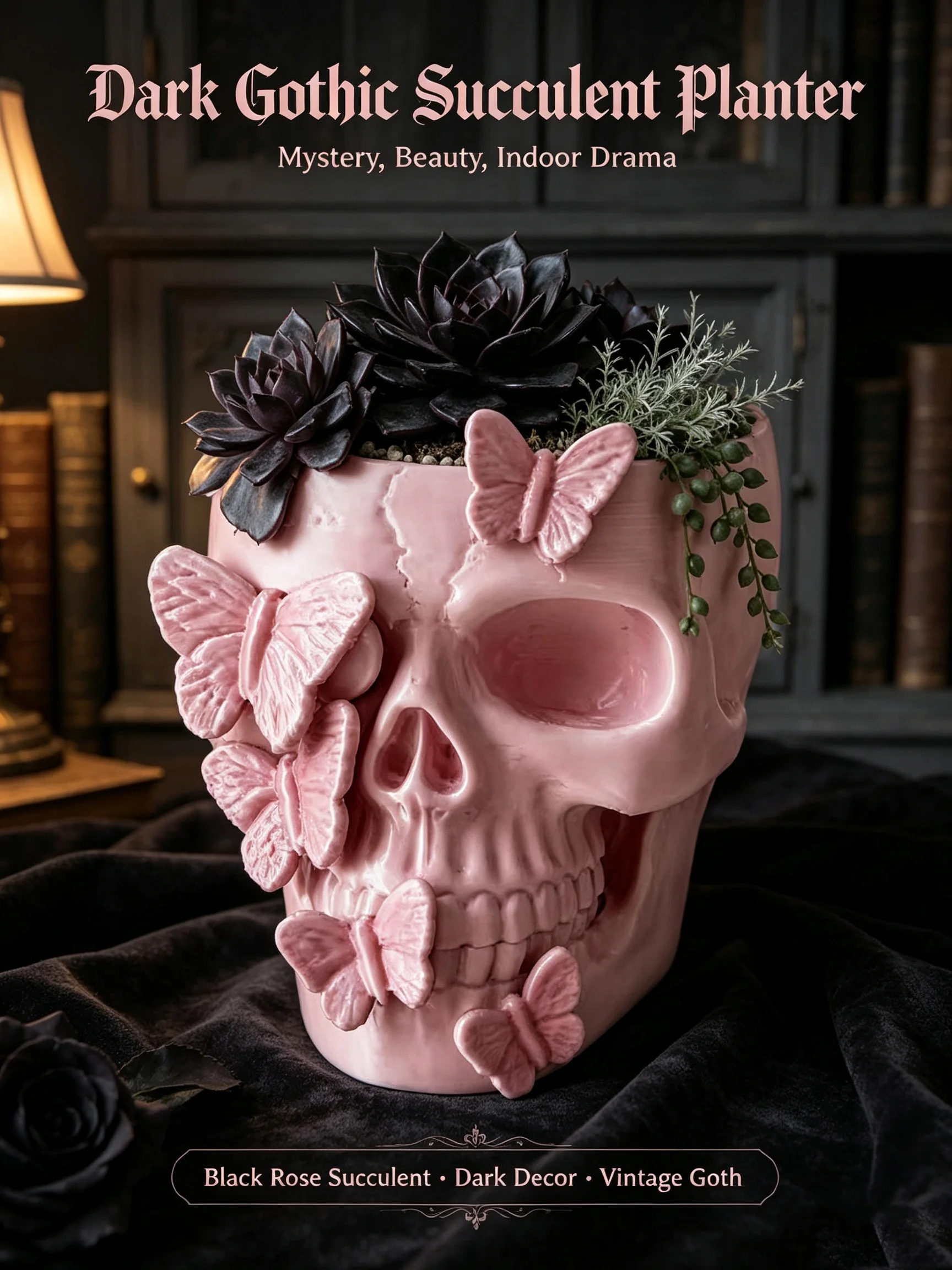 Skull Butterfly Succulent Planter Resin Skull Flower Pot Gothic Home Desktop Ornament Creative Plant Container for Indoor Plants