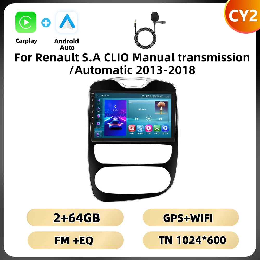 Podofo 10.1 ''2din Autoradio Voor Renault S.a Clio Handgeschakelde Versnellingsbak/Automatische 2013-2018 Carplay Android Auto Gps Wifi 4G Dsp
