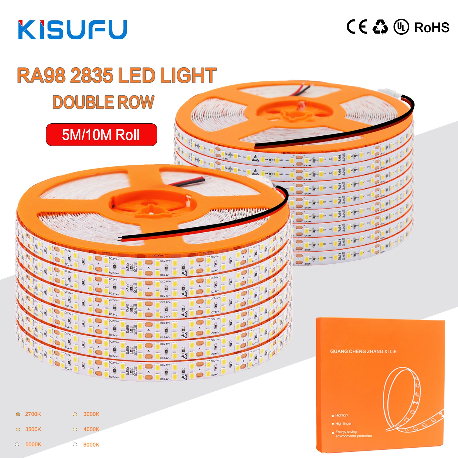 

RA98 120/240 LED Strip Light 2835 24V 5m/10m Flexible Full Spectrum LED Strip 2700K 3000K 3500K 4000K 5000K 6000K Home Lighting