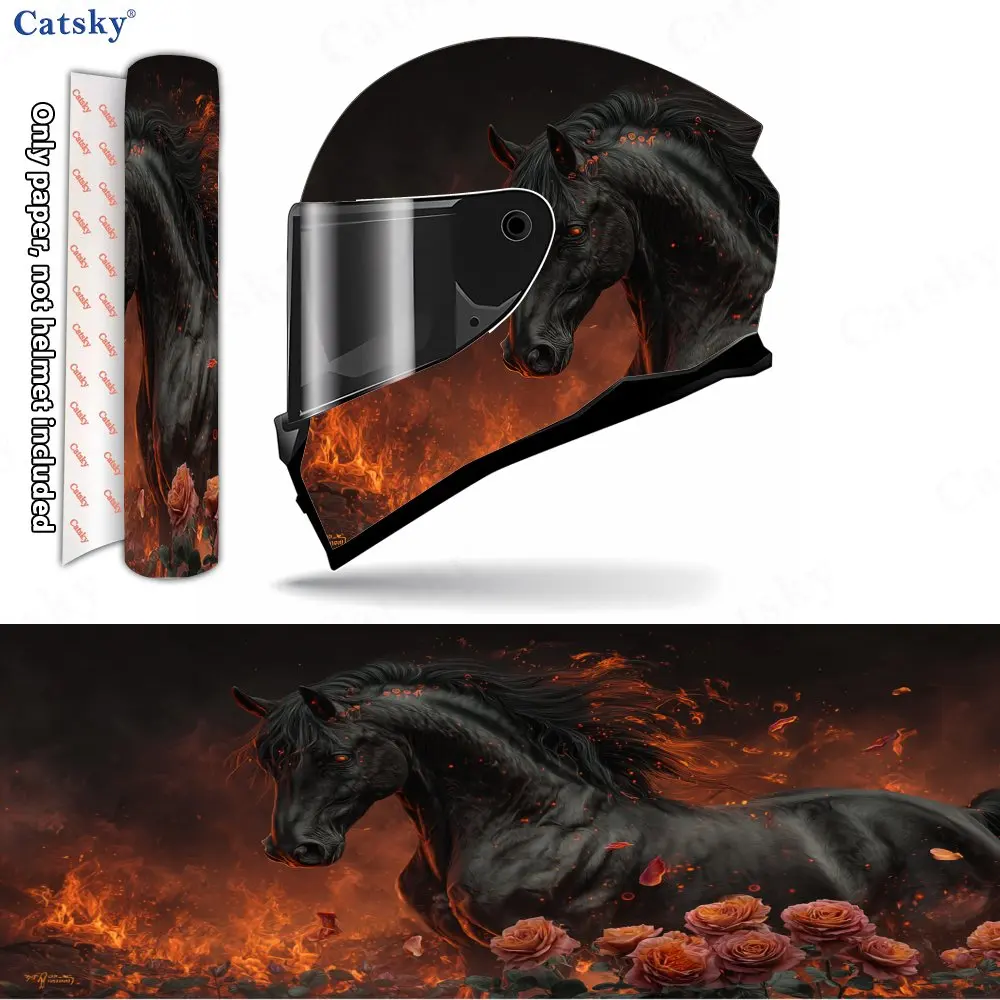 Flaming Black Horse Pattern Helmet stickers , PVC Material Multifunctional Helmet Stickers, Scratch-Resistant & Fade-Proof, Easy