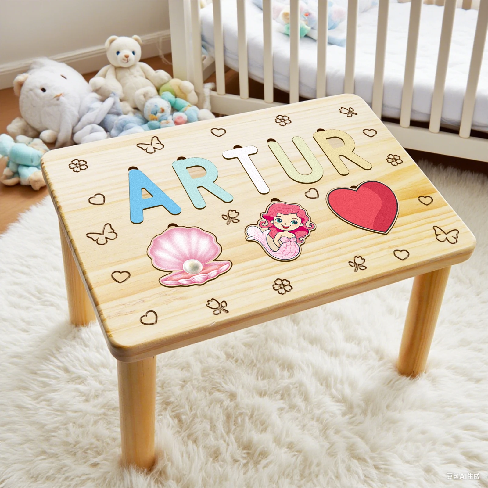 

Vibrant Wooden Puzzle Stool for Kids - Alphabet Themed Activity Set, Perfect for Toddlers' Cognitive Development