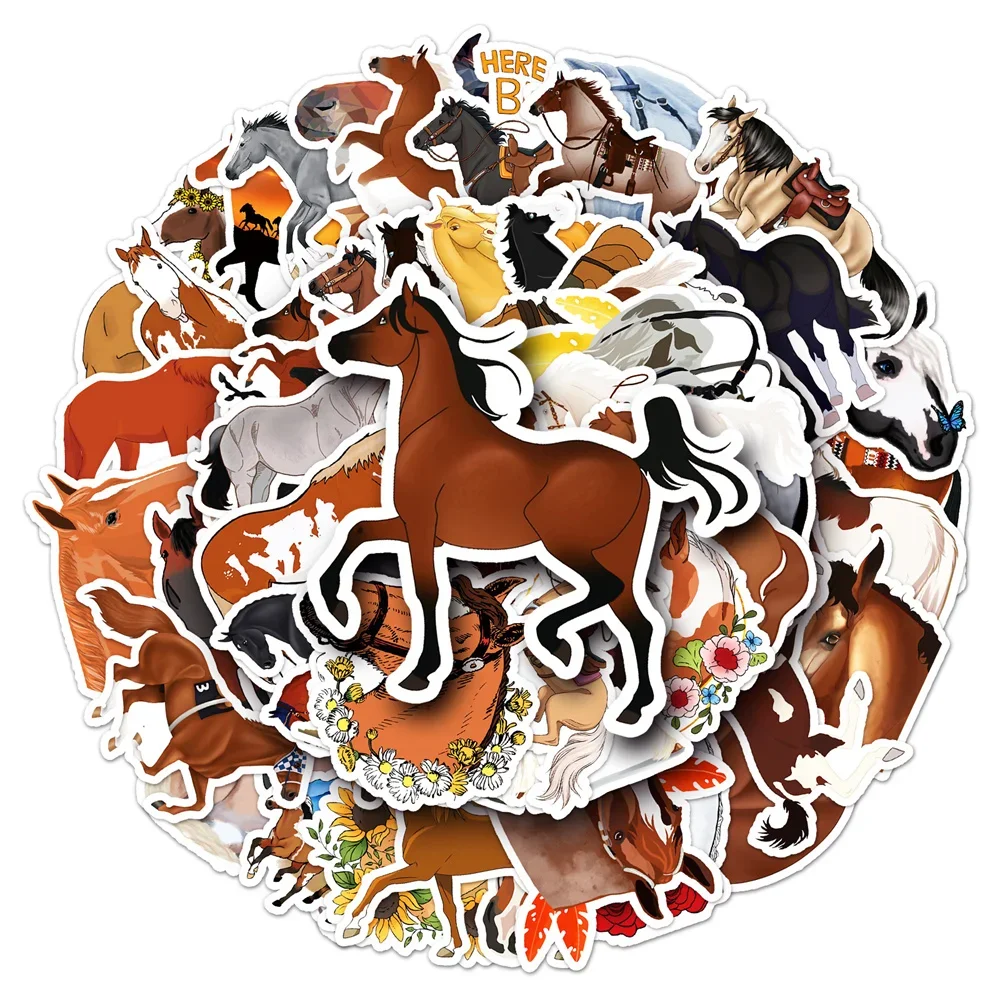 50PCS Cartoon Horse Racing Sticker Toys Luggage Laptop IPad DIY Cup Guitar Gift Phone Case Motorcycle Waterproof