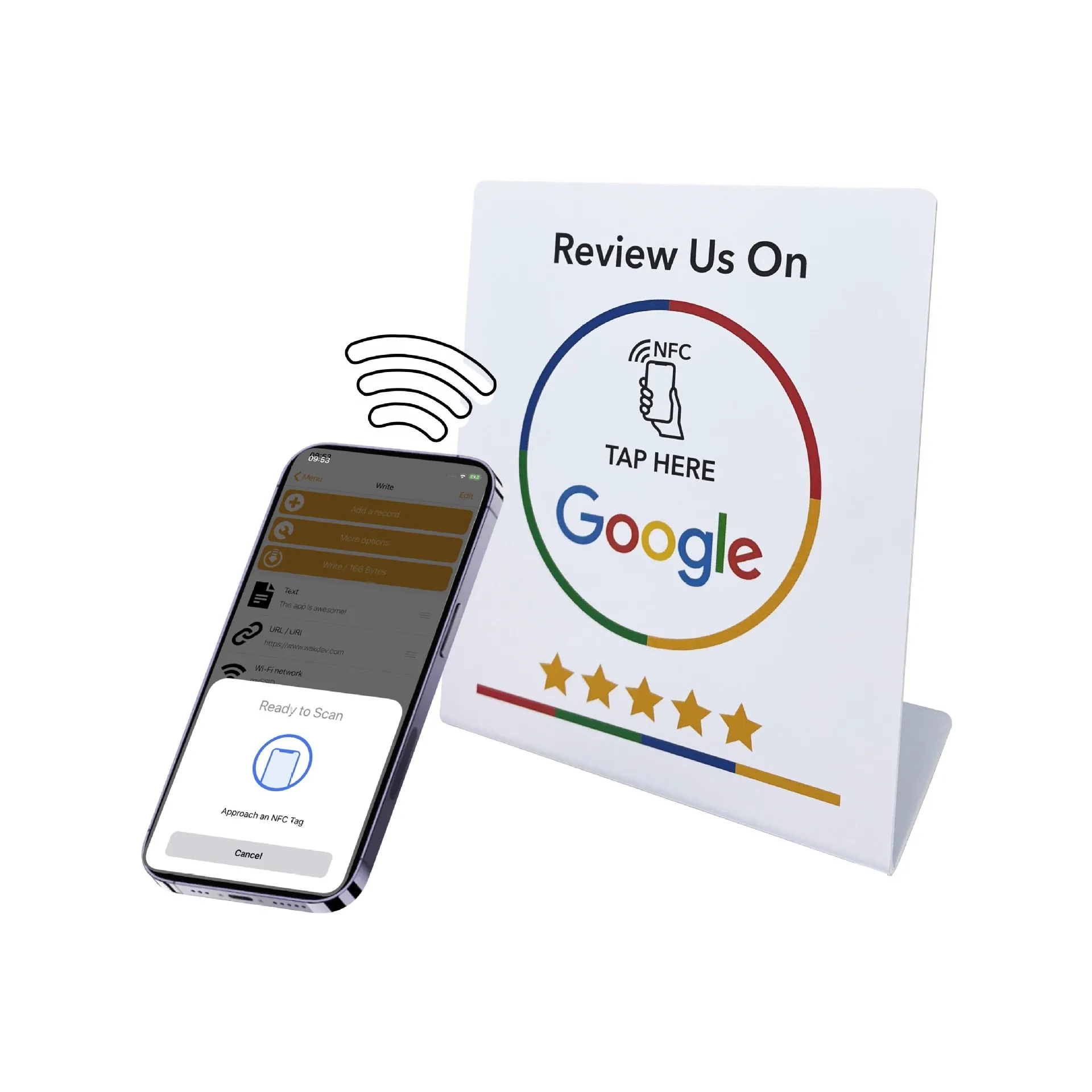 13.56MHz Programmable NFC Google Review Card Stand, Tabletop Bending Display Bracket for Business Brand Reviews