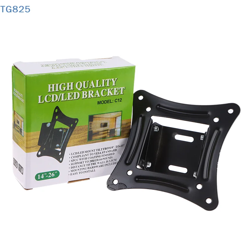 【AN】1Set 14-27Inch TV Mounts LCD LED Monitor Wall Mount Bracket Fixed Flat Panel TV Frame Support 15 Degrees Tilt Angle w/Screw