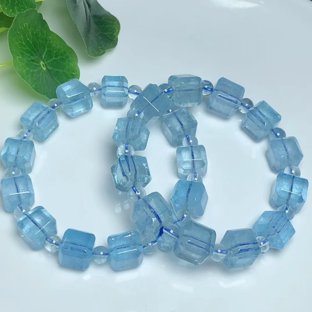 

Natural Blue Topaz Crystal Clear Cube Beads Bracelet Gemstone 9x9mm Topaz Jewelry Women Men Fashion AAAAAAA