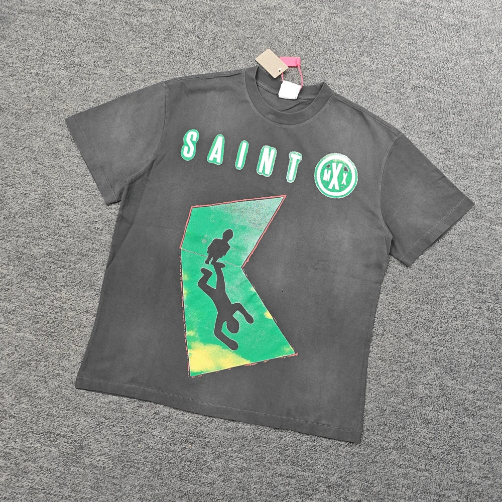 Yao Fashion Saint OF Michael All-match Loose Oversize Vintage Casual High Quality 1:1 Streetwear Luxury Brand T Shirt For Men