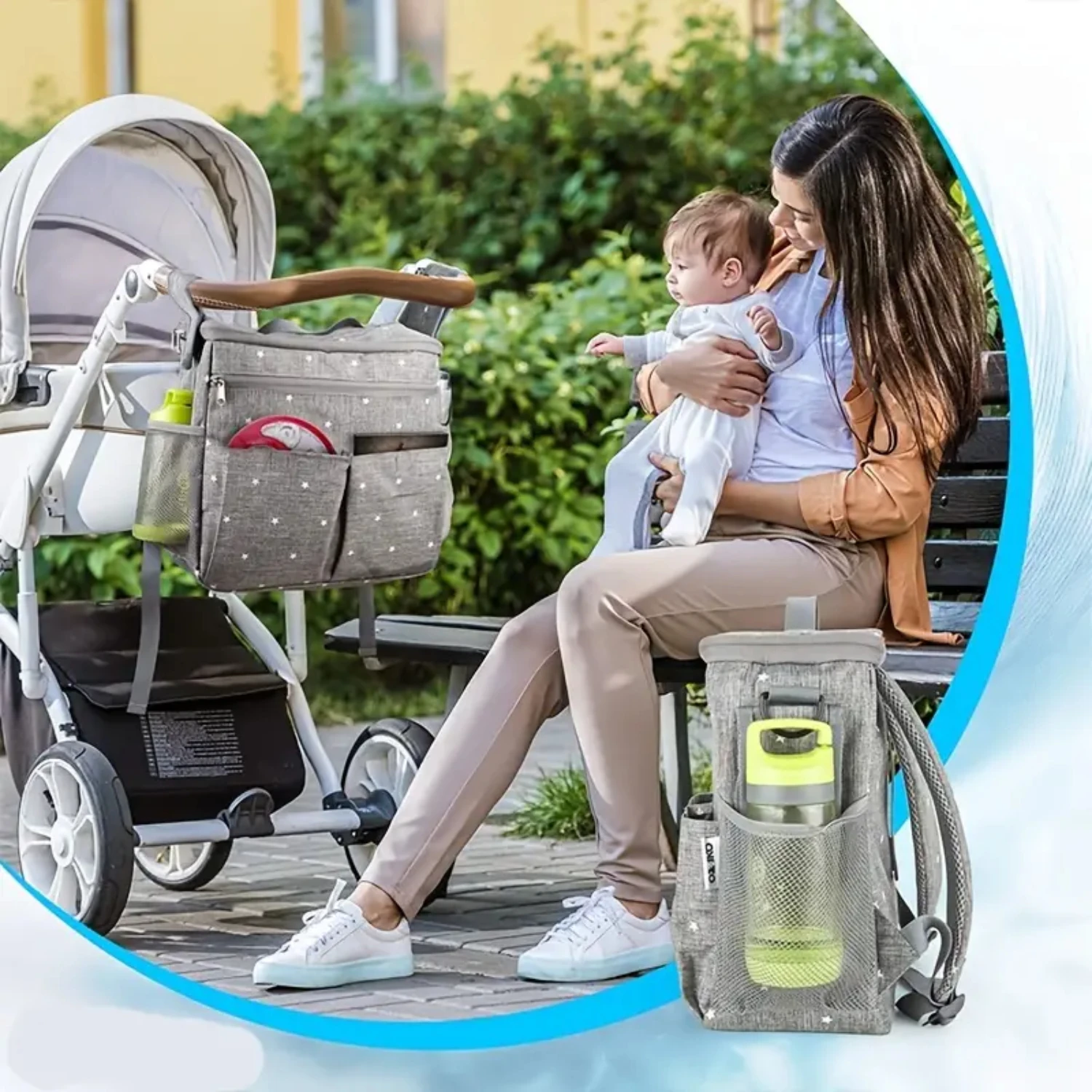 Sac à dos multifonctionnel portable pour maman et bébé, sac à lait, sac à couches, sac de poussette, 138