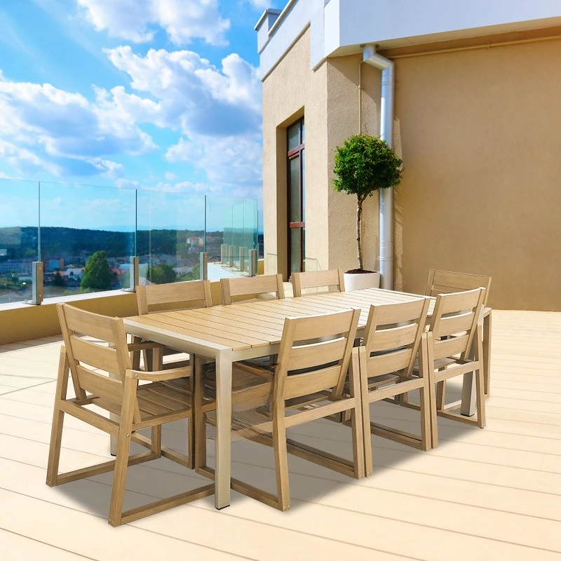 

Outdoor aluminum alloy frame plastic wood dining table chair combination cafe open-air balcony waterproof sunscreen dining table