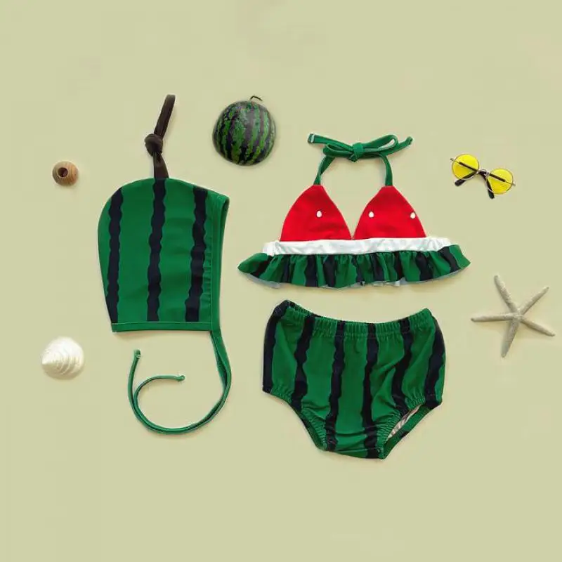 2026 New Baby Girl Cute Sling Bikini Split Swimsuit 3pcs Suit Newborn Infant Watermelon Bathing Suit Toddler Swimming Suit view 6