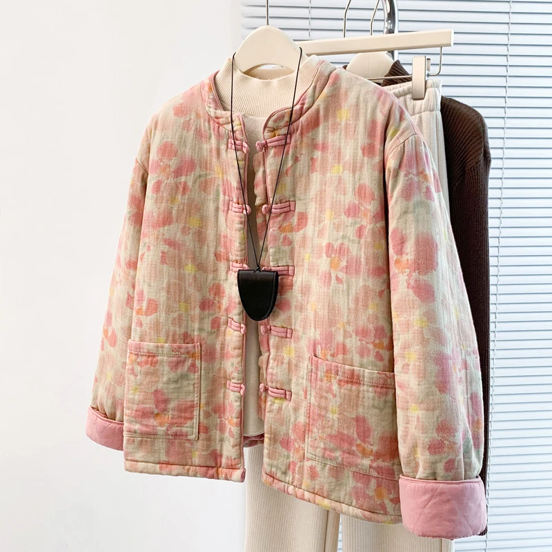 

Женская легкая зимняя свободная куртка из хлопка с ретро-китайским художественным принтом и хлопковой подкладкой