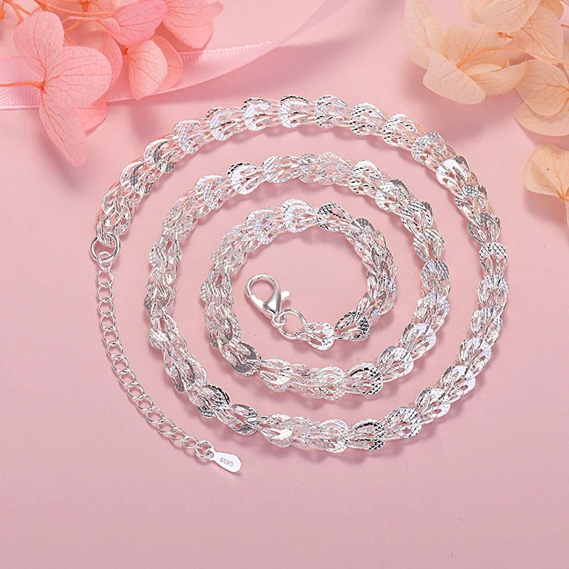 New 925 sterling Silver Beautiful lathe engraved pattern chain Necklace For Women Fashion Party Wedding Jewelry holiday gifts