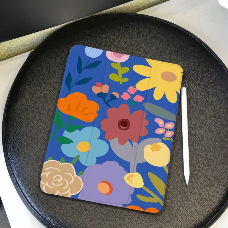 Smart PU Case for 10.2 9th 8th 7th Pro 11 2nd 3rd 4th Ipad 2017 10.5 Inch Colorful Flowers Smart Cover Case Ipad Mini6 8.3 Blue