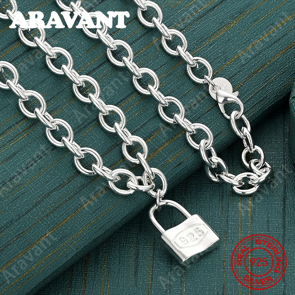 925 Sterling Silver Square Lock Circle Chain Necklace, Everyday Accessory For Women, Simple And Elegant Jewelry