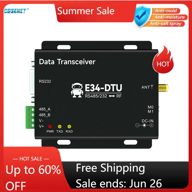 

Беспроводной модуль приемопередатчика RS485 RS232 2,4 ГГц, CDSENET E34-DTU(2G4D20), полностью дуплексная Автоматическая перестройка частоты