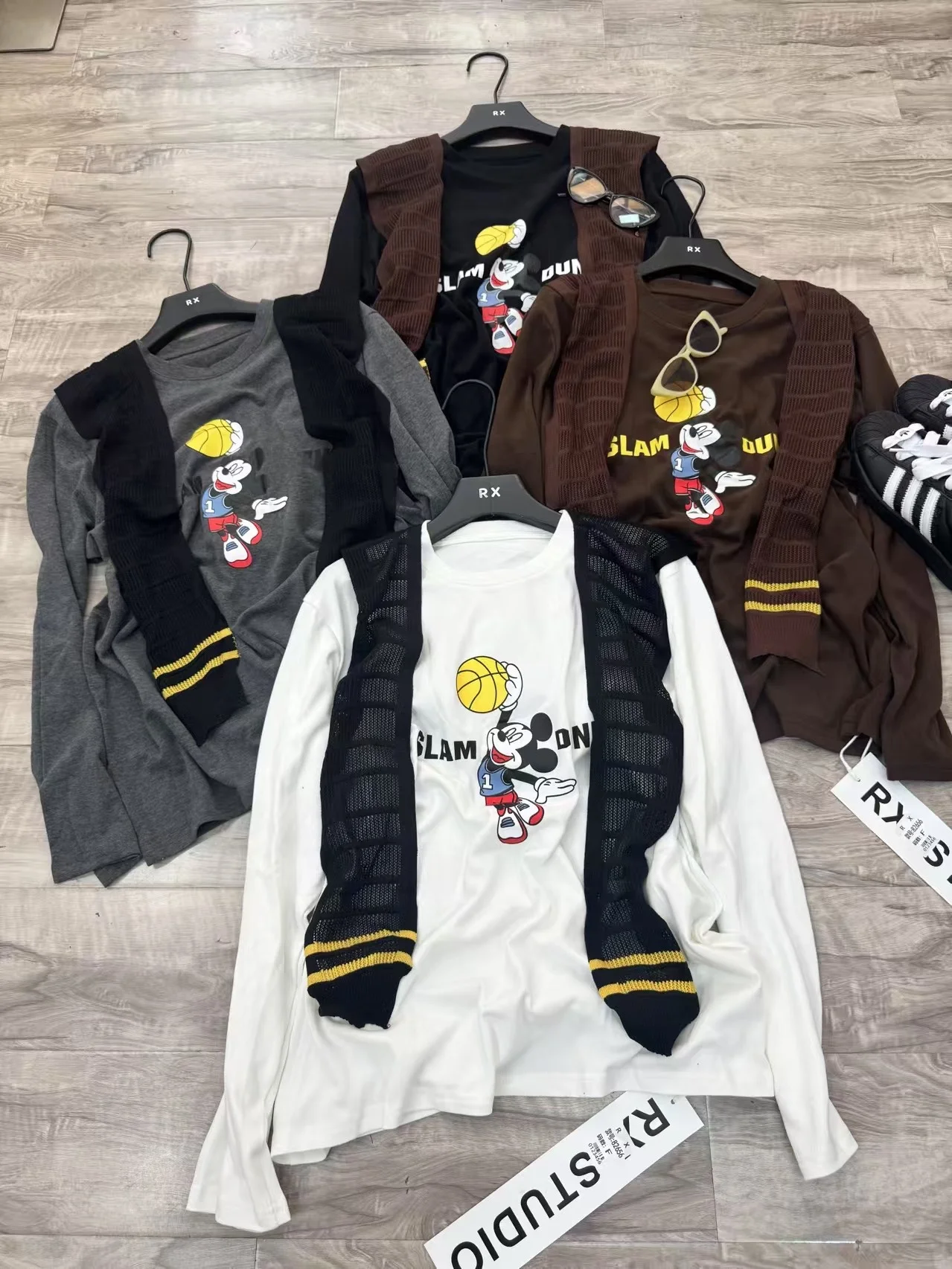 

Свободная женская футболка Long Sve, комплект из двух предметов, корейский хлопковый принт с мультяшным принтом, удобное дышащее осеннее новое поступление