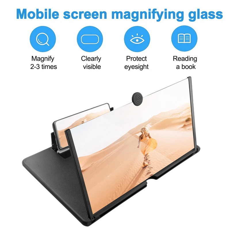 Lupa de pantalla de 16 pulgadas para teléfono móvil, amplificador extraíble, soporte para teléfono móvil