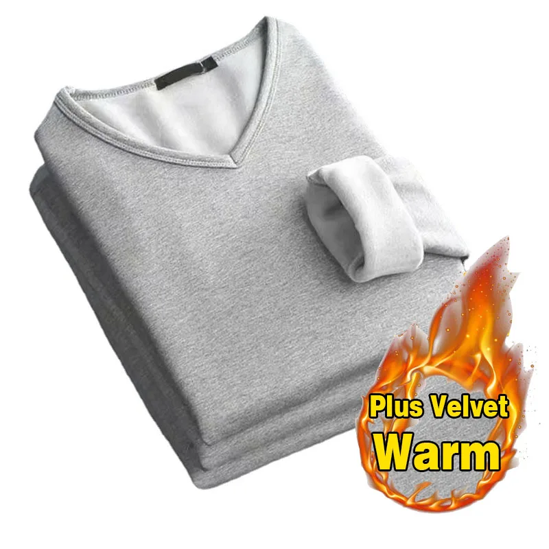 Autumn Winter Plus Velvet Thickening Mens Thermal Underwear Tops Warm Long Sleeve Soft Warm T-Shirt Thermal High Quality
