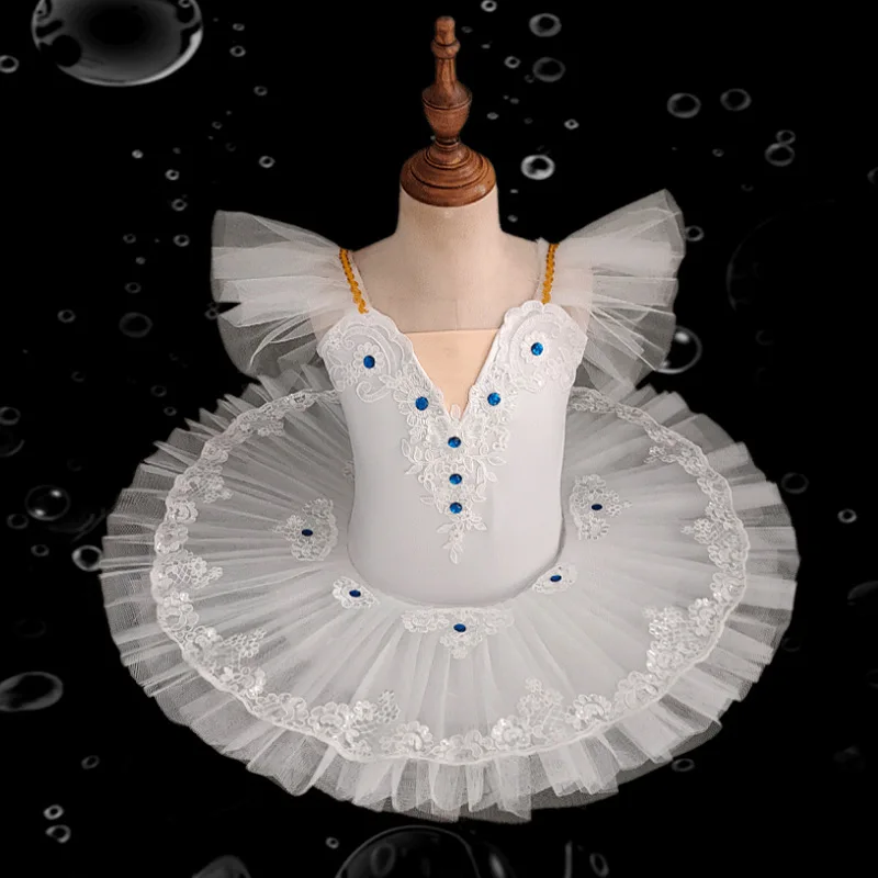 الأطفال فستان رقص الباليه سوان الرقص الشاش تنورة الفتيات الباليه الرقص فستان منفوش الباليه الرقص مرحلة الأداء زي #5