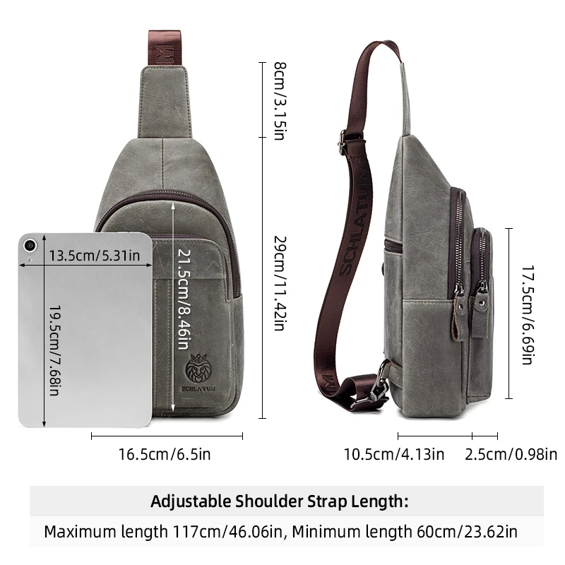 SCHLATUM Men's Genuine Leather Chest Bag – Durable Crossbody Shoulder Pack for Travel, Commuting & Daily Use