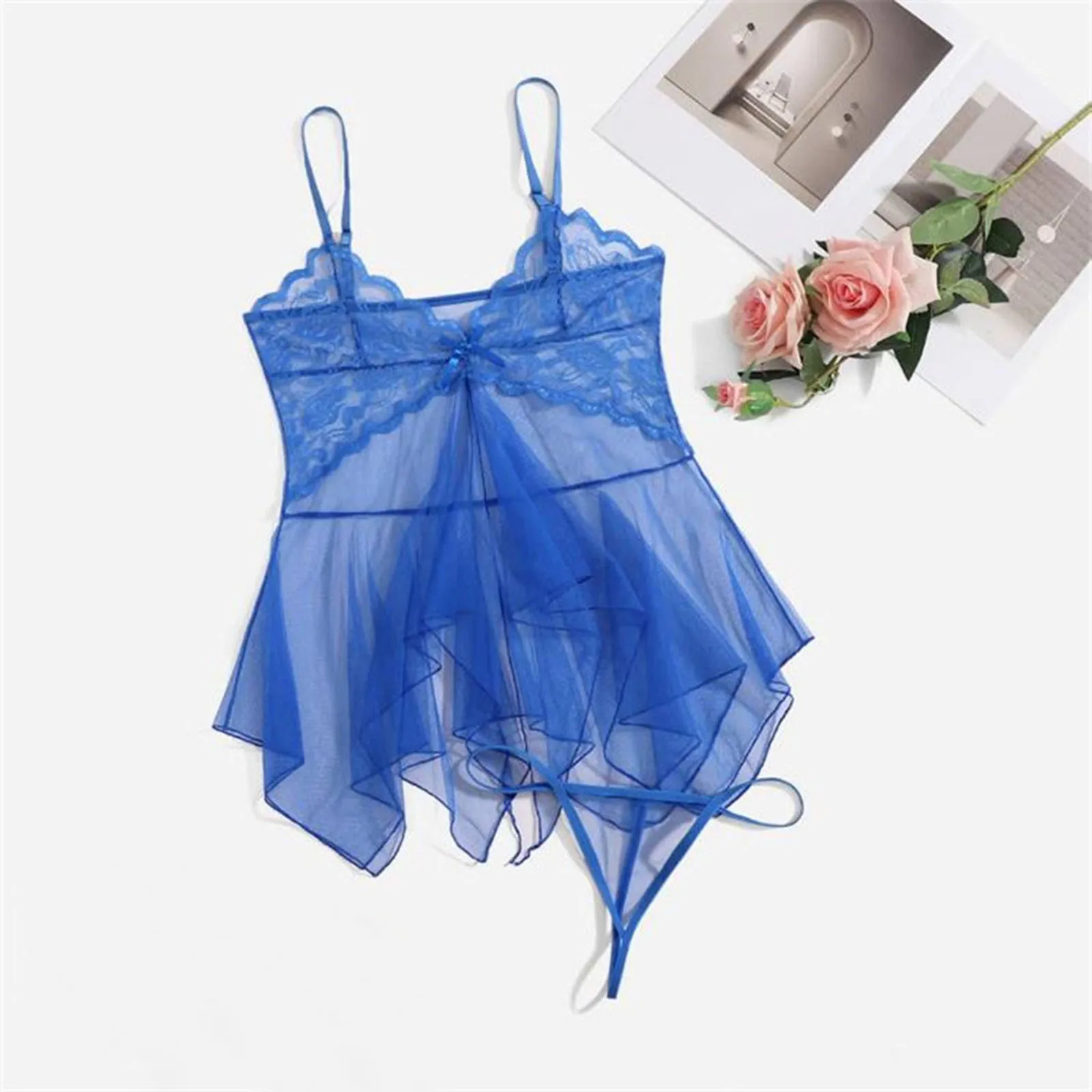 Mesh Sheer Lace Babydolls With Thongs Sets Women Tulle Set With Robe Babydolls Underwear Transparent Erotic Costumes Lenceria