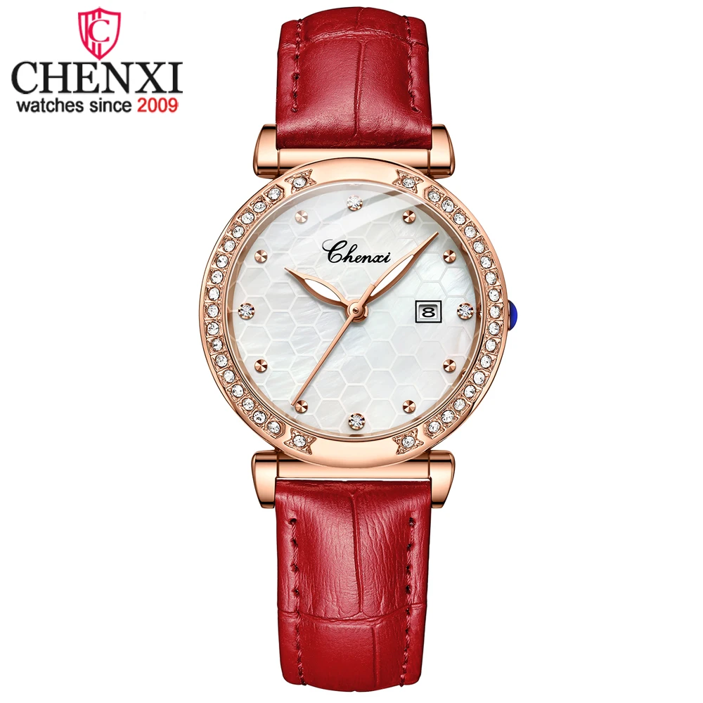 

CHENXI Women Watch Fashion Rose Gold Waterproof Top Brand Quartz Watch Ladies Leather Calendar Wrist Watches Gift for Women