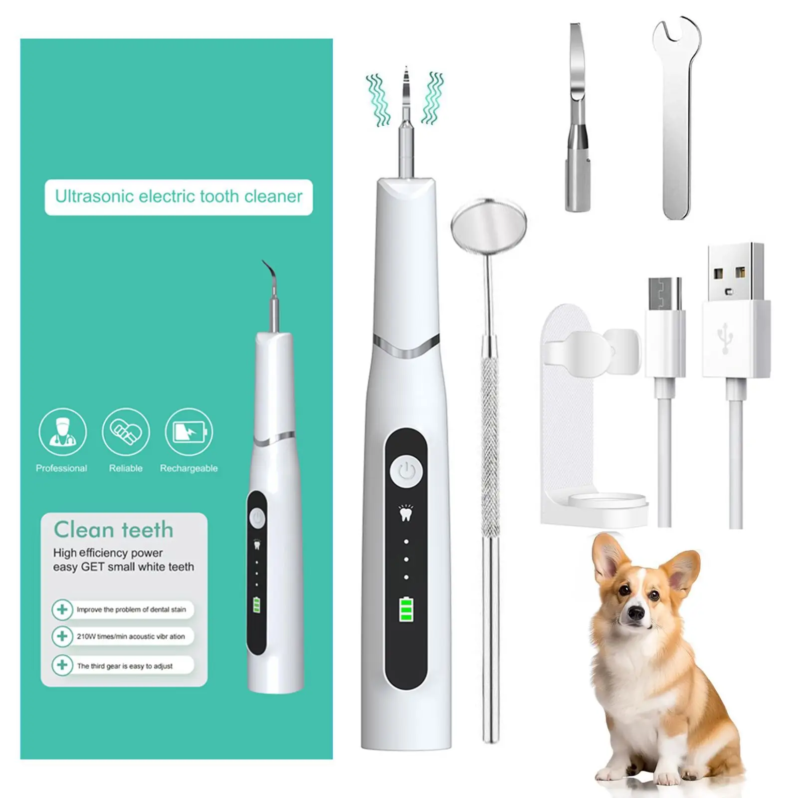 Ultrasonic Toothbrush for Dogs and Cats Removes Tartar and Plaque Pet Dental Care Kit Pet Tartar Remover Tooth Cleaning Tool