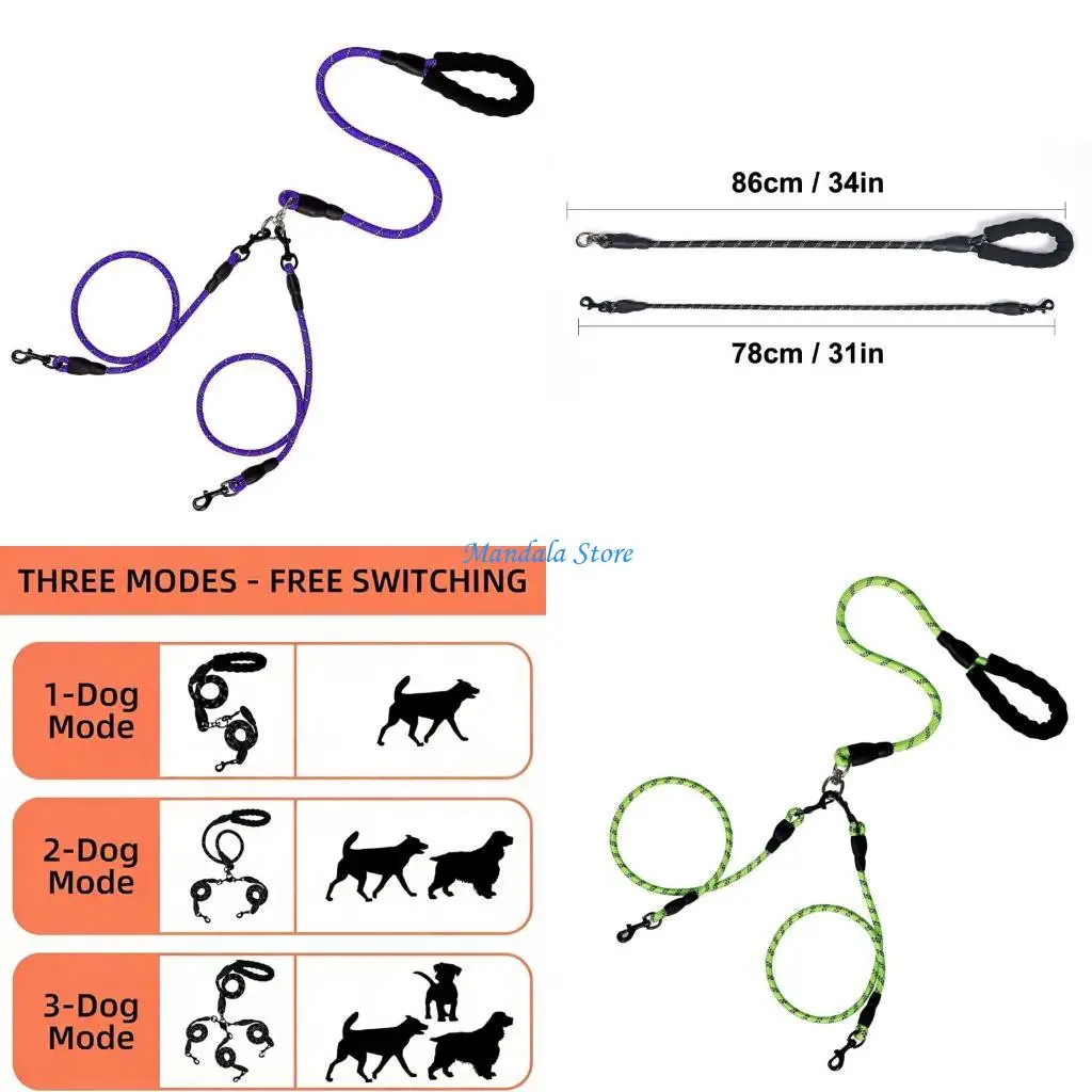 

U2JC Reflective Detachable Dog Leashes Ergonomic Handle Safety Lock and High Strengths for Safe Comfortable Walk