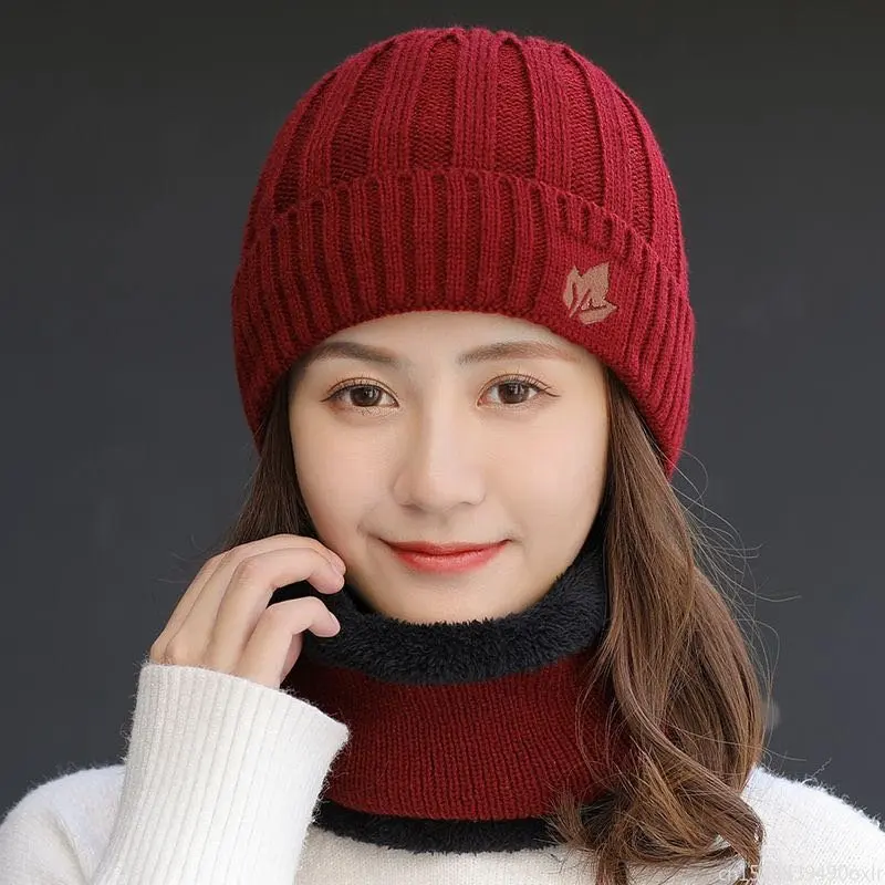 Youpin-gorro de punto Unisex, bufanda con patrón de hoja de arce, forro grueso, traje de terciopelo, Color sólido, novedad de 2022