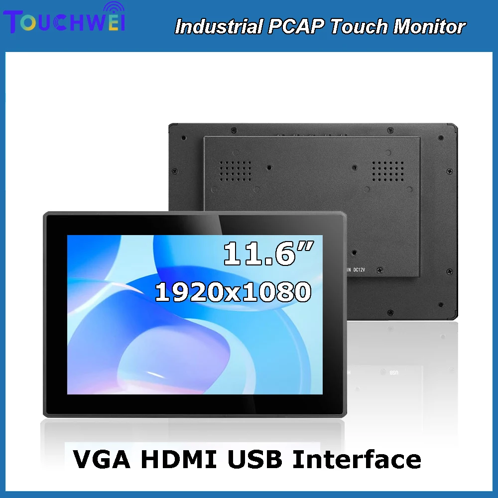 

TOUCHWEI 11.6" Waterproof Industrial-use Flat PCAP Multi Touch Screen Monitor with 1920x1080 Resolution VGA for HDMI USB Ports
