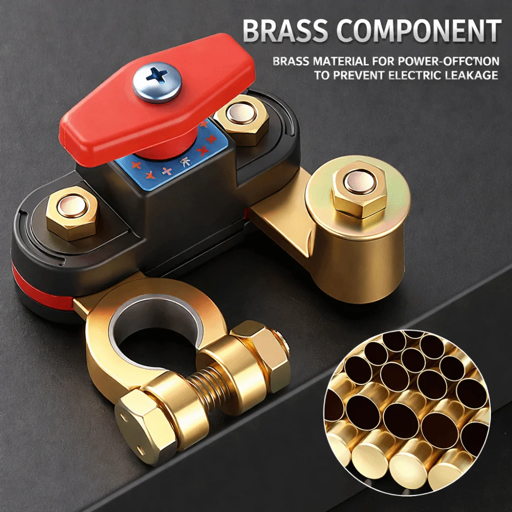 360° Rotatable Car Battery Disconnect Switch Anti-Leakage Universal Fit Battery Cutoff Switch High Power Brass Battery Switch