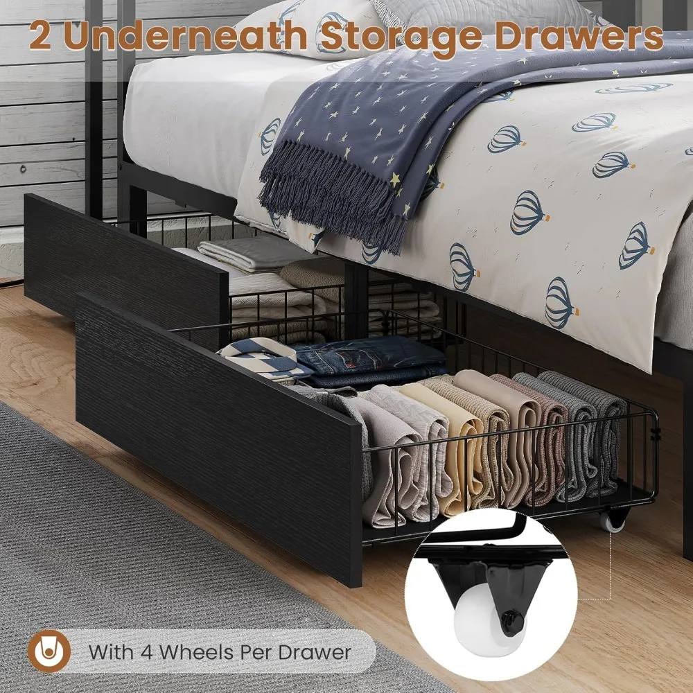 Espreguiçadeira dupla com estante de armazenamento e gavetas, estrutura de cama para quarto infantil, unidade de tamanho duplo com estação de carregamento, cama de canto